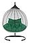 Подвесное двухместное кресло-кокон ФИДЖИ ротанг серый, подушка зеленая, фото 2