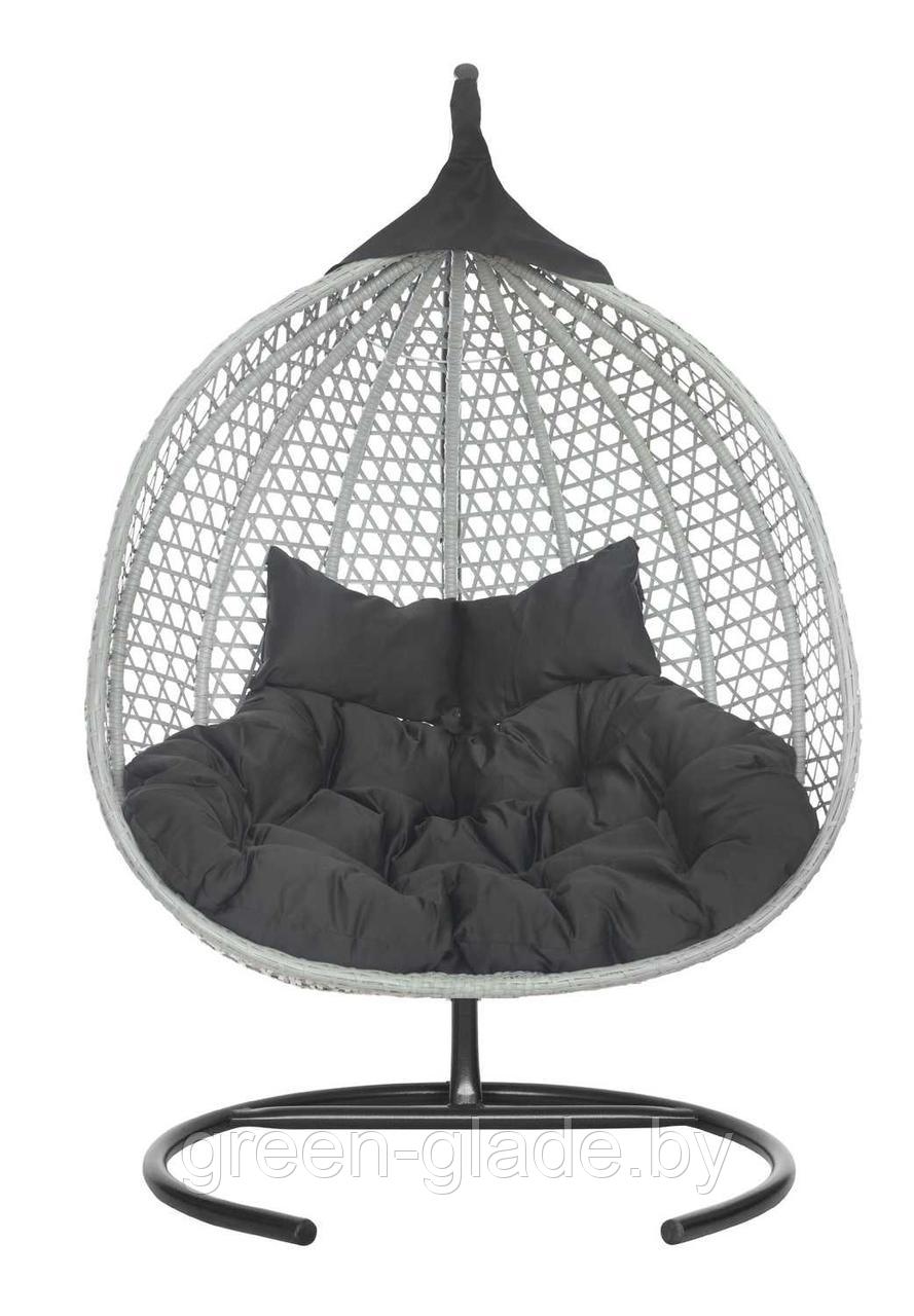 Подвесное двухместное кресло-кокон ФИДЖИ ротанг серый, подушка черная - фото 2 - id-p25888431