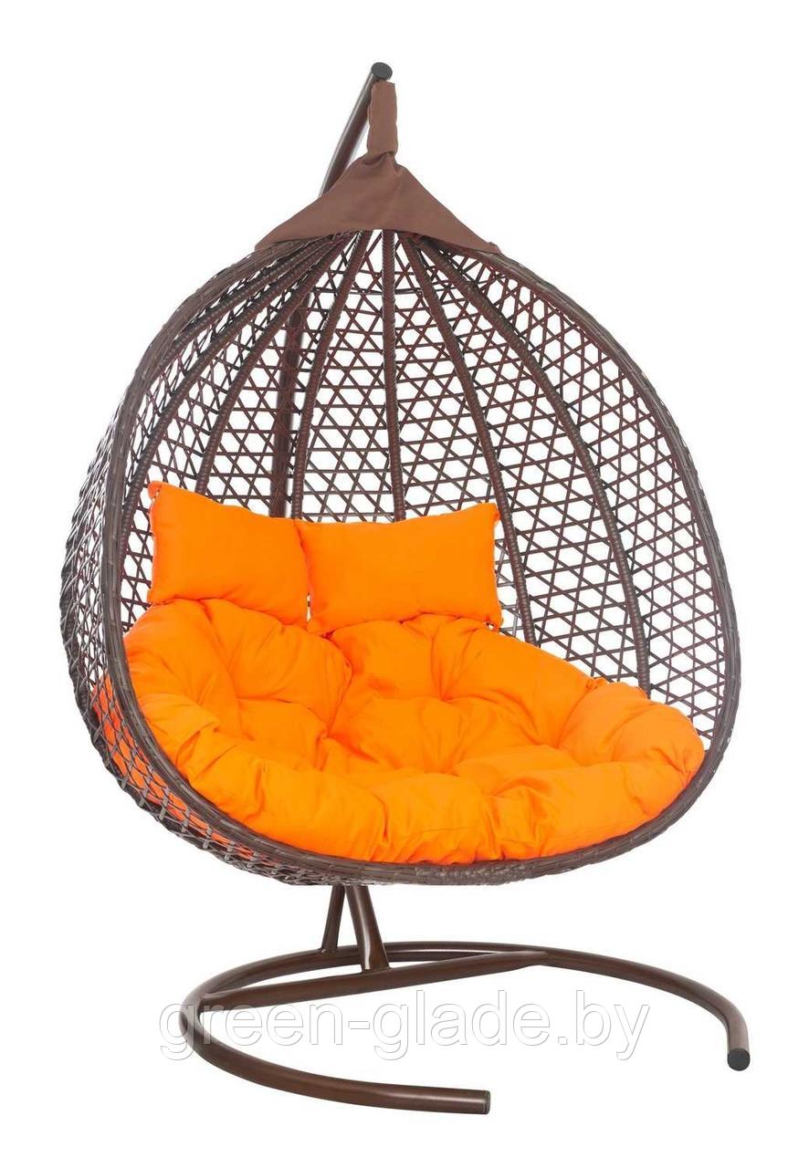 Подвесное двухместное кресло-кокон ФИДЖИ ротанг коричневый, подушка оранжевая