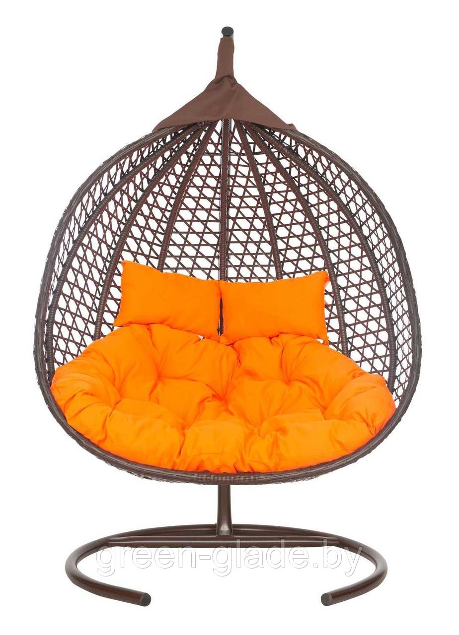 Подвесное двухместное кресло-кокон ФИДЖИ ротанг коричневый, подушка оранжевая - фото 2 - id-p66440035