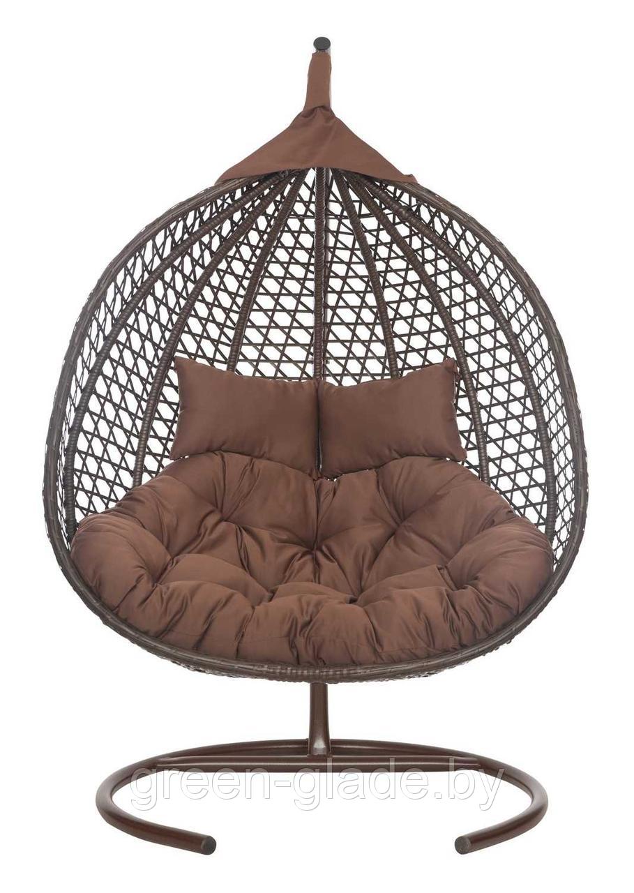 Подвесное двухместное кресло-кокон ФИДЖИ ротанг коричневый, подушка светло шоколад - фото 2 - id-p66445077