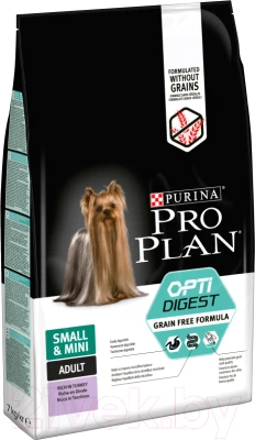 Сухой корм для собак Pro Plan Grain Free Adult Small & Mini Sensitive Digestion с индейкой - фото 1 - id-p219857387