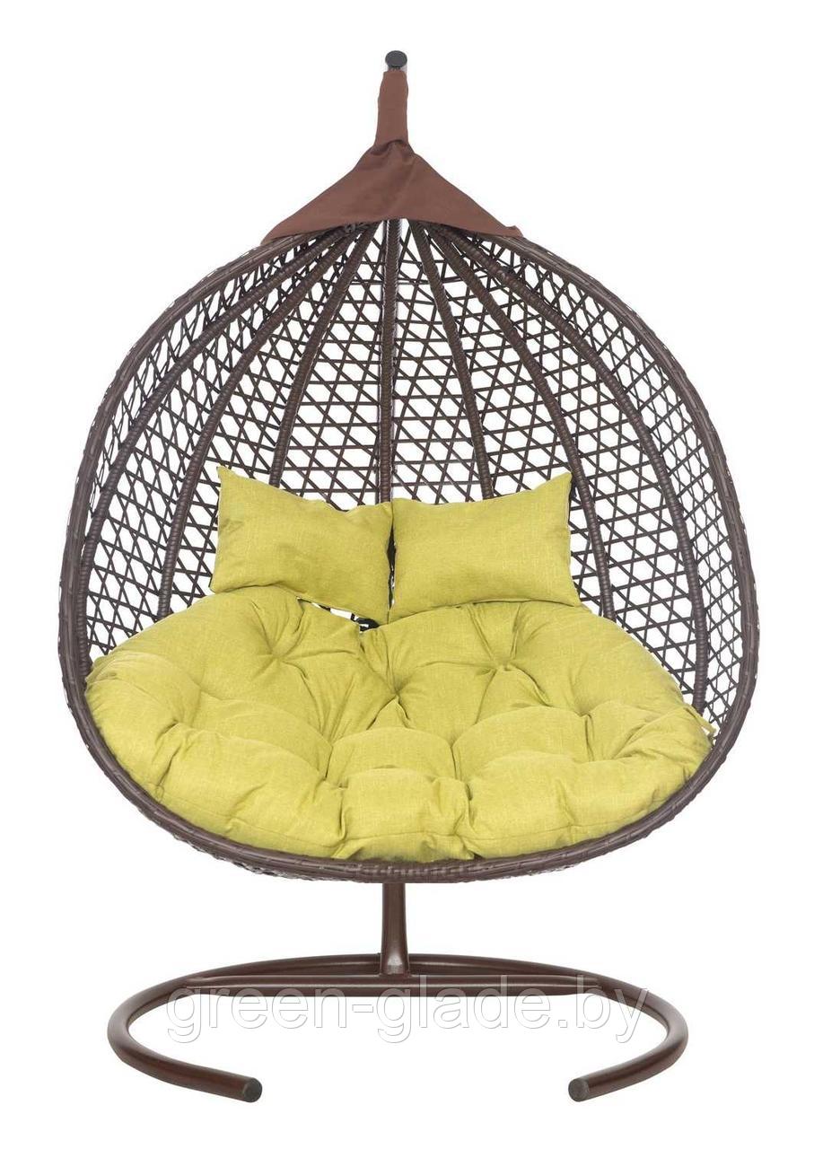 Подвесное двухместное кресло-кокон ФИДЖИ ротанг коричневый, подушка салатовая - фото 2 - id-p66440167