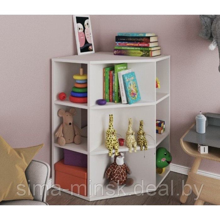 Угловой стеллаж в детскую для игрушек, 580×580×817 мм, цвет белое тиснение - фото 1 - id-p219882451