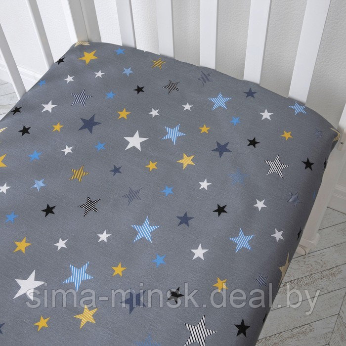 Простынь на резинке «Звезды серые», размер 60х120 см, цвет серый - фото 2 - id-p219900077