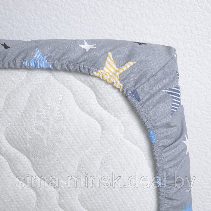 Простынь на резинке «Звезды серые», размер 60х120 см, цвет серый - фото 4 - id-p219900077