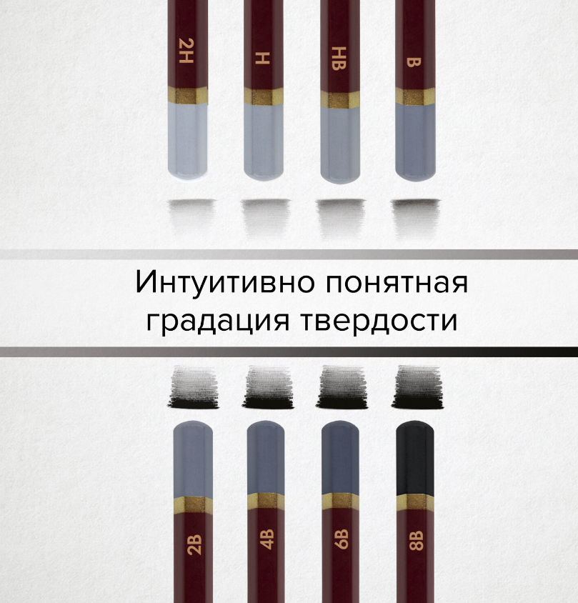 Карандаши чернографитные художественные 2H-8B, НАБОР 8 шт., В ПЕНАЛЕ, BRAUBERG ART "PREMIERE" - фото 3 - id-p219916380