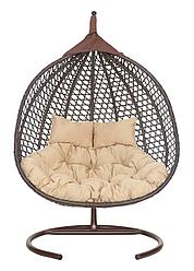 Подвесное двухместное кресло-кокон ФИДЖИ ротанг коричневый, подушка бежевая
