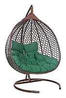 Подвесное двухместное кресло-кокон ФИДЖИ ротанг коричневый, подушка зеленая