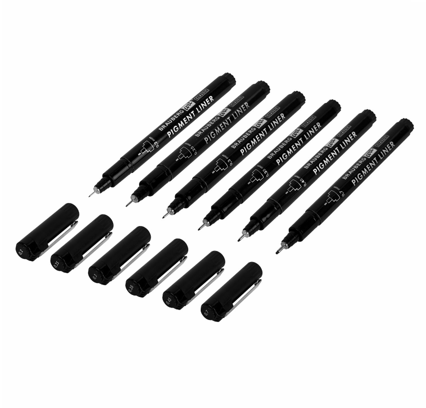 Капиллярные ручки линеры 6 шт. черные, 0,2/0,25/0,3/0,35/0,45/0,7 мм, BRAUBERG ART CLASSIC - фото 9 - id-p219917084