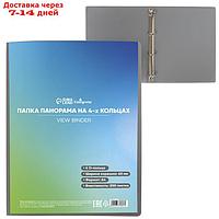 Папка на 4 кольцах А4 пласт 40мм 700мкм Calligrata, панорама, лицевой карман, серая