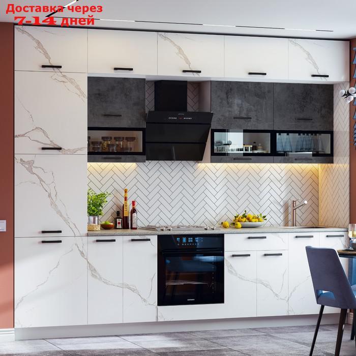 Кухонный гарнитур 3х уровневый 3000 Техно, Мрамор белый/Бетон графит - фото 1 - id-p219833352