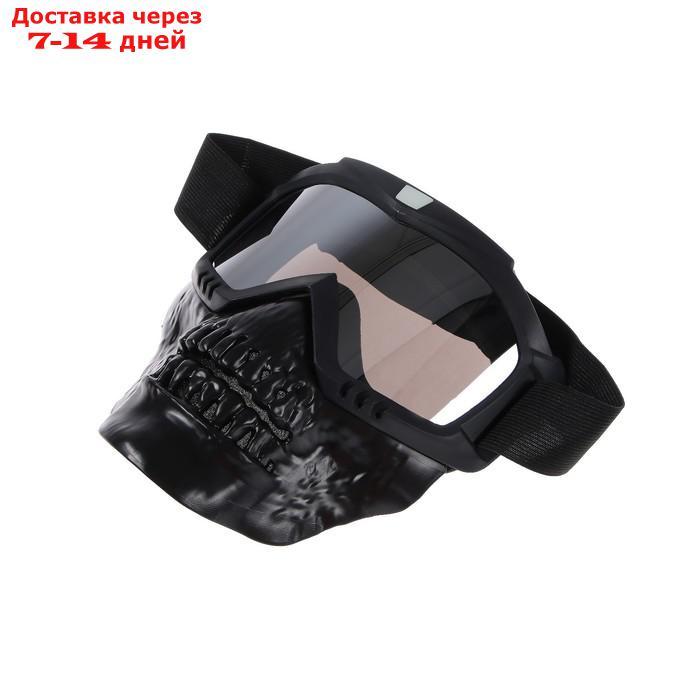 Очки-маска для езды на мототехнике, разборные, визор хром, цвет черный - фото 1 - id-p219833642