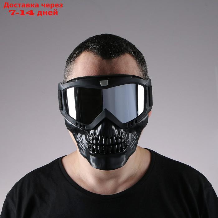 Очки-маска для езды на мототехнике, разборные, визор хром, цвет черный - фото 9 - id-p219833642