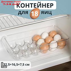 Контейнер для яиц с крышкой, 18 ячеек, 32,5×16,5×7,5 см