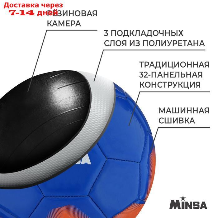 Мяч футбольный MINSA, размер 5, PU, вес 368 г, 32 панели, 3 слоя, машинная сшивка - фото 3 - id-p219832968