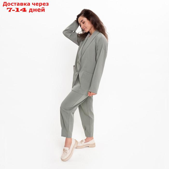 Комплект женский повседневный (жакет и брюки), хаки, размер 46 - фото 5 - id-p219834019
