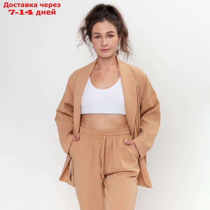 Комплект женский повседневный (жакет и брюки), цвет бежевый, размер 48 - фото 3 - id-p219834023