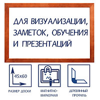 Доска магнитно-маркерная 45х60 см, Calligrata, в деревянной рамке (морилка темная)