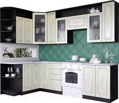 Готовая кухня Артём-Мебель Виола СН-114 со стеклом МДФ 1.5x2.6 левая - фото 1 - id-p219948640
