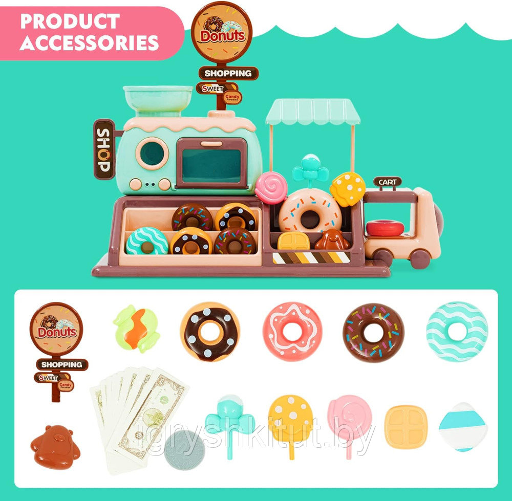 Игровой набор «Магазин пончиков Beibe Good», свет, звук (34 предмета) - фото 2 - id-p219998048