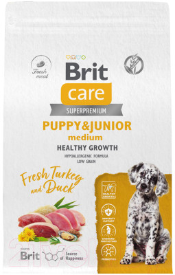 Сухой корм для собак Brit Care Dog Puppy&Junior M Healthy Growth с инд. и уткой / 5066292 - фото 2 - id-p220017418