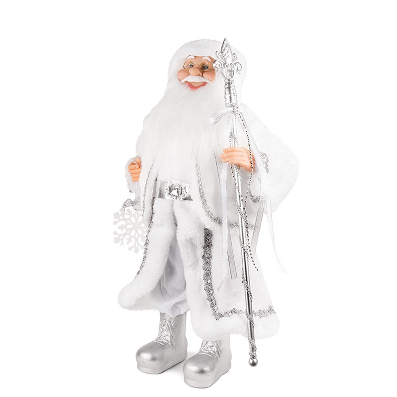 Дед Мороз в серебряной шубке со снежинкой и посохом, 30 см (21832-30) - фото 1 - id-p220022409