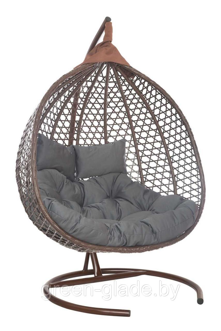 Подвесное двухместное кресло-кокон ФИДЖИ ротанг коричневый, подушка темно серая - фото 1 - id-p66457443