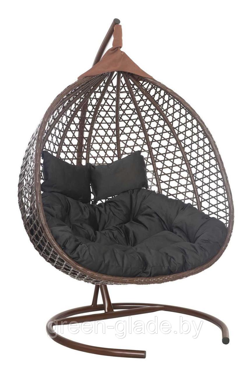 Подвесное двухместное кресло-кокон ФИДЖИ ротанг коричневый, подушка темно серая - фото 3 - id-p66457443