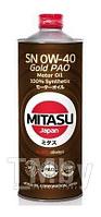 Моторное масло синтетическое MITASU 0W40 1L GOLD PAO SN API SN для бенз. ДВС, 100% Synthetic MJ1041