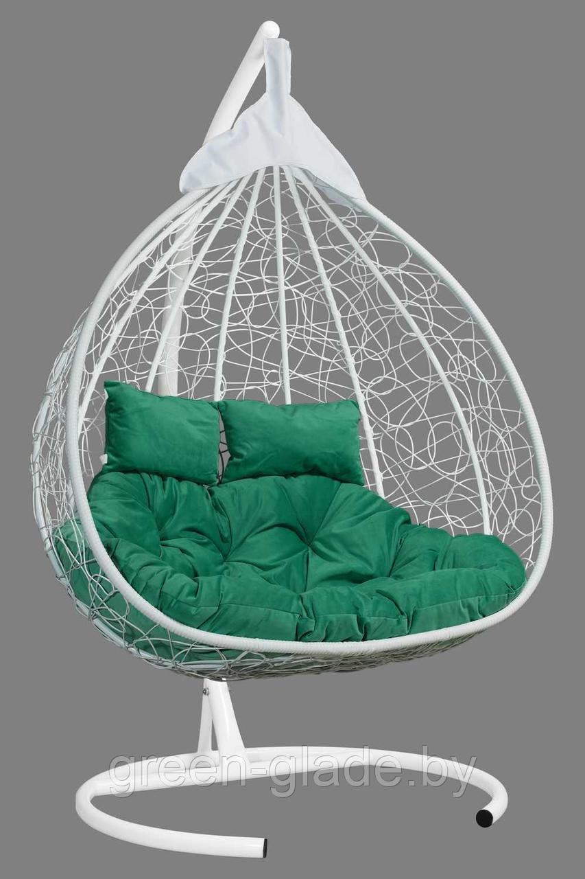Подвесное двухместное кресло-кокон FISHT белый ротанг, подушка зеленая - фото 2 - id-p66460001