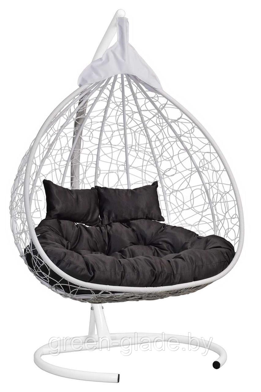 Подвесное двухместное кресло-кокон FISHT белый ротанг, подушка черная - фото 1 - id-p66462284