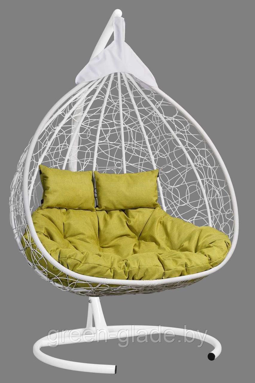 Подвесное двухместное кресло-кокон FISHT белый ротанг, подушка салатовая - фото 2 - id-p8481573
