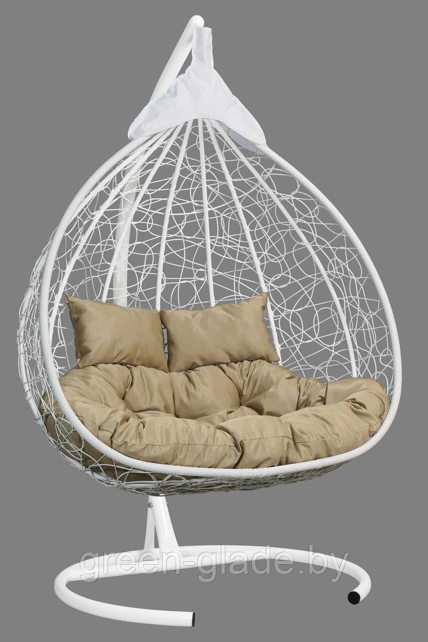 Подвесное двухместное кресло-кокон FISHT белый ротанг, подушка бежевая - фото 2 - id-p8481539