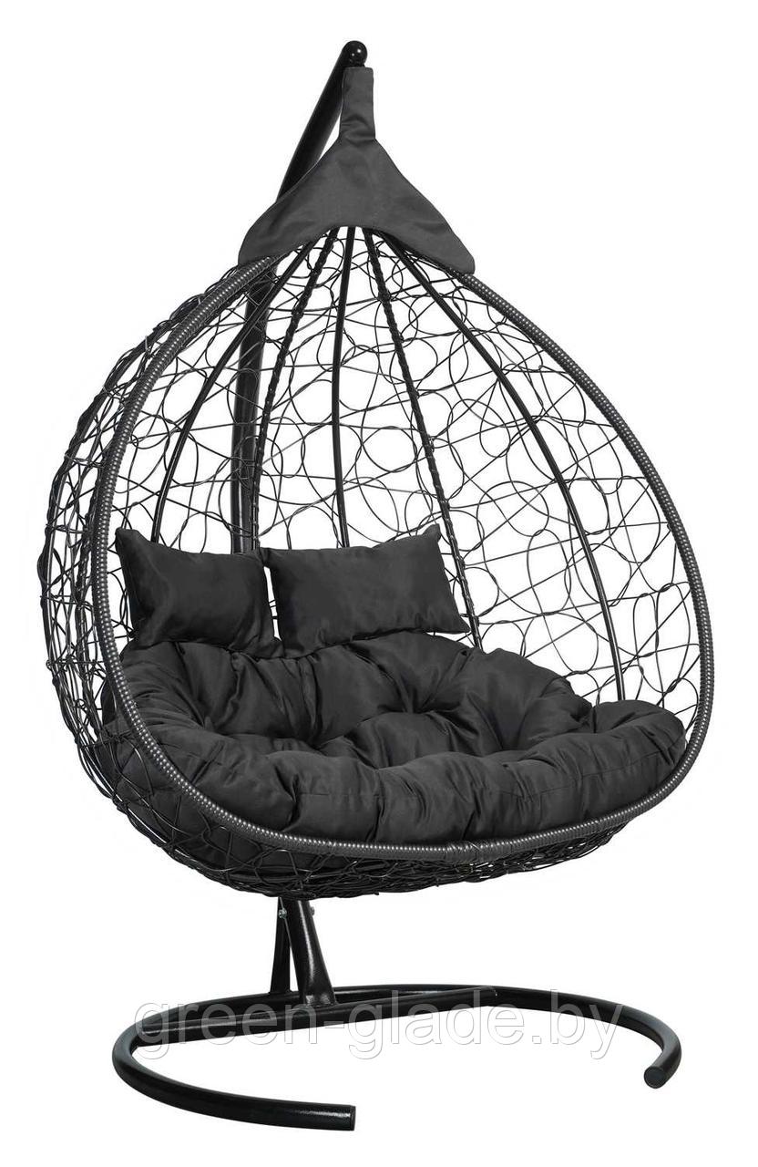 Подвесное двухместное кресло-кокон FISHT черный ротанг, подушка Черная