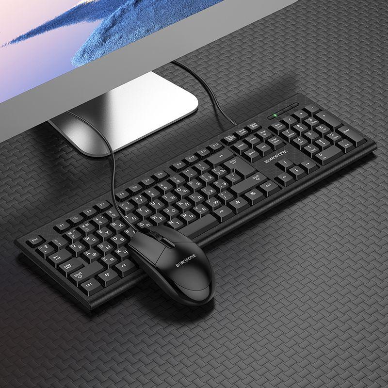 Комплект проводной клавиатура+мышь Borofone BG6 черный - фото 4 - id-p220036541