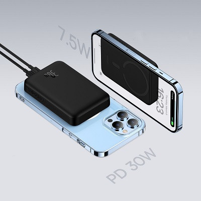 Внешний аккумулятор OS-Baseus Magnetic Mini Wireless Fast Charge Power Bank 10000mAh 30W (PPCX110201) черный - фото 2 - id-p220036554