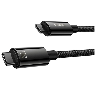 Сетевой кабель Baseus Tungsten Gold Fast Charging Data Cable Type-C to Type-C 240W 1m (CAWJ040001) черный - фото 2 - id-p220036564