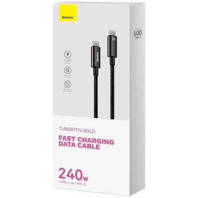 Сетевой кабель Baseus Tungsten Gold Fast Charging Data Cable Type-C to Type-C 240W 1m (CAWJ040001) черный - фото 8 - id-p220036564