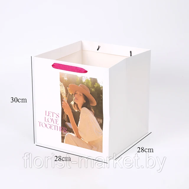 Пакет-переноска "Let's love", 28*28*30 см, розовые ручки