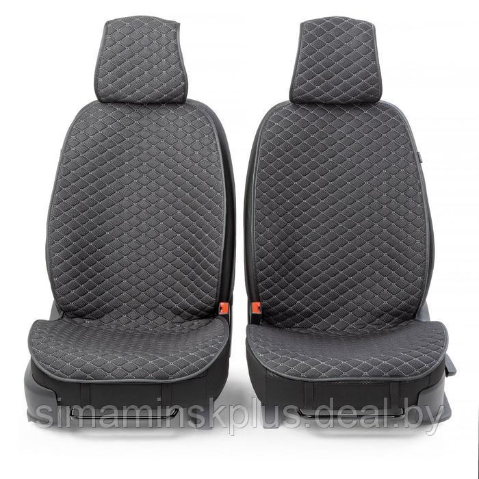 Накидки на передние сиденья Car Performance, 2 шт, fiberflax (лен), ромб, чёрный - фото 2 - id-p220038371