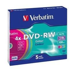 Диск DVD-RW Verbatim 4.7Gb 4x Slim case (5шт) Color (43563)