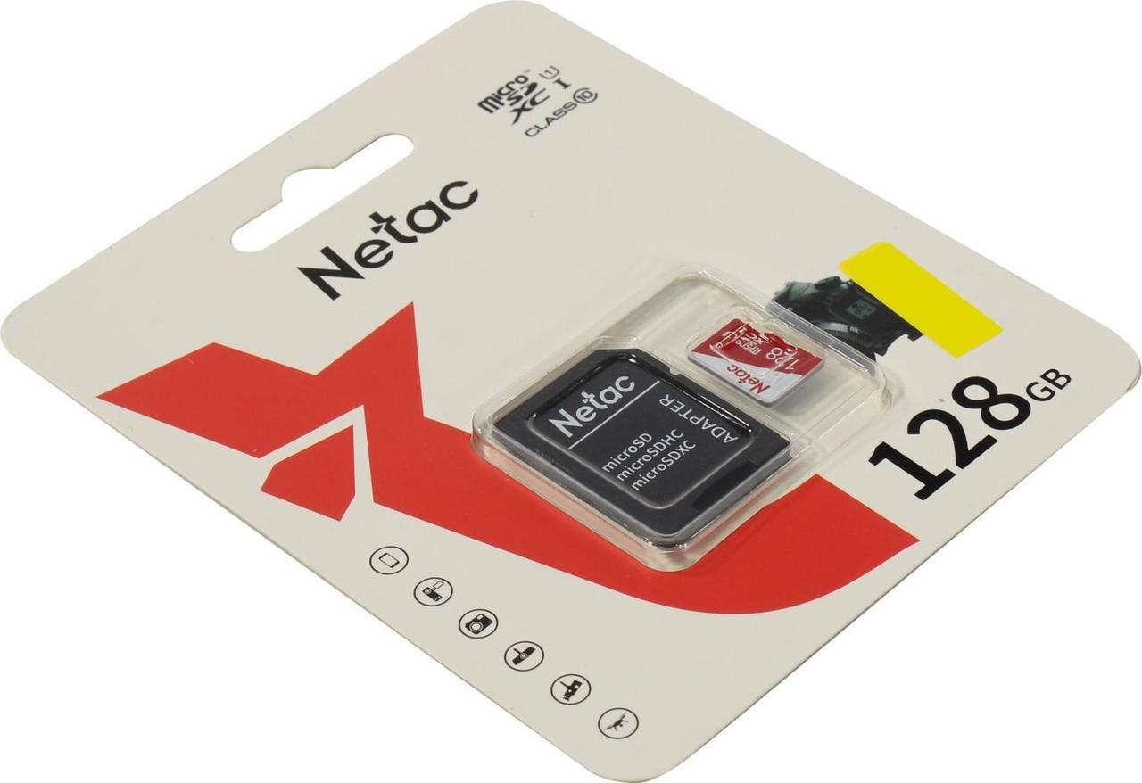 Карта памяти Netac NT02P500ECO-128G-R microSDXC Memory Card 128Gb UHS-I U1Class10 + microSD-- SD Adapter - фото 1 - id-p212734176