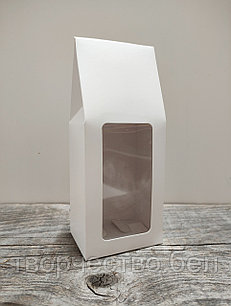 Коробка крафт белая с окошком, 8х6х20 см