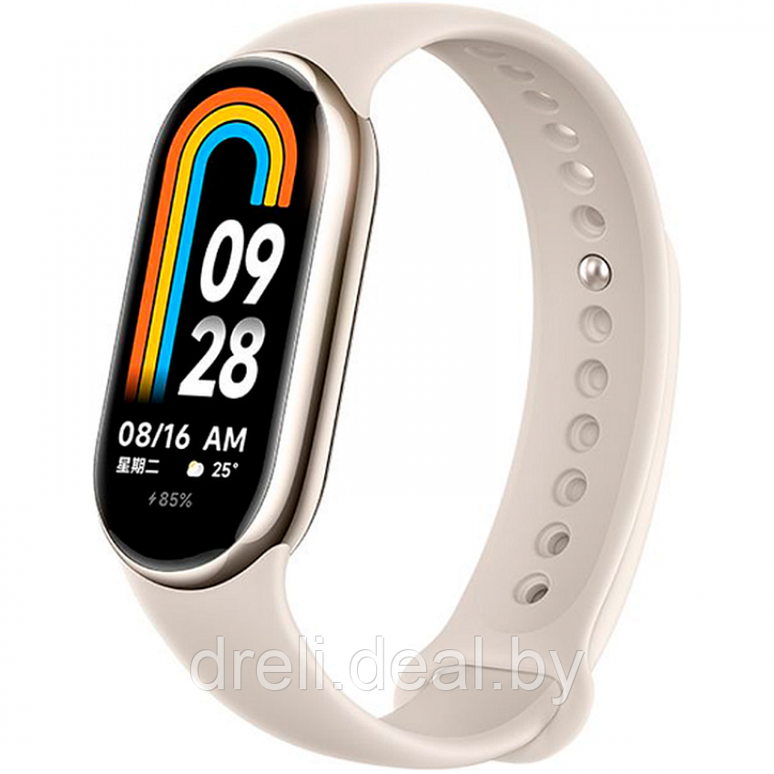 Фитнес-браслет Xiaomi Smart Band 8 (золотистый, с кремовым силиконовым ремешком, международная версия) - фото 1 - id-p220046714