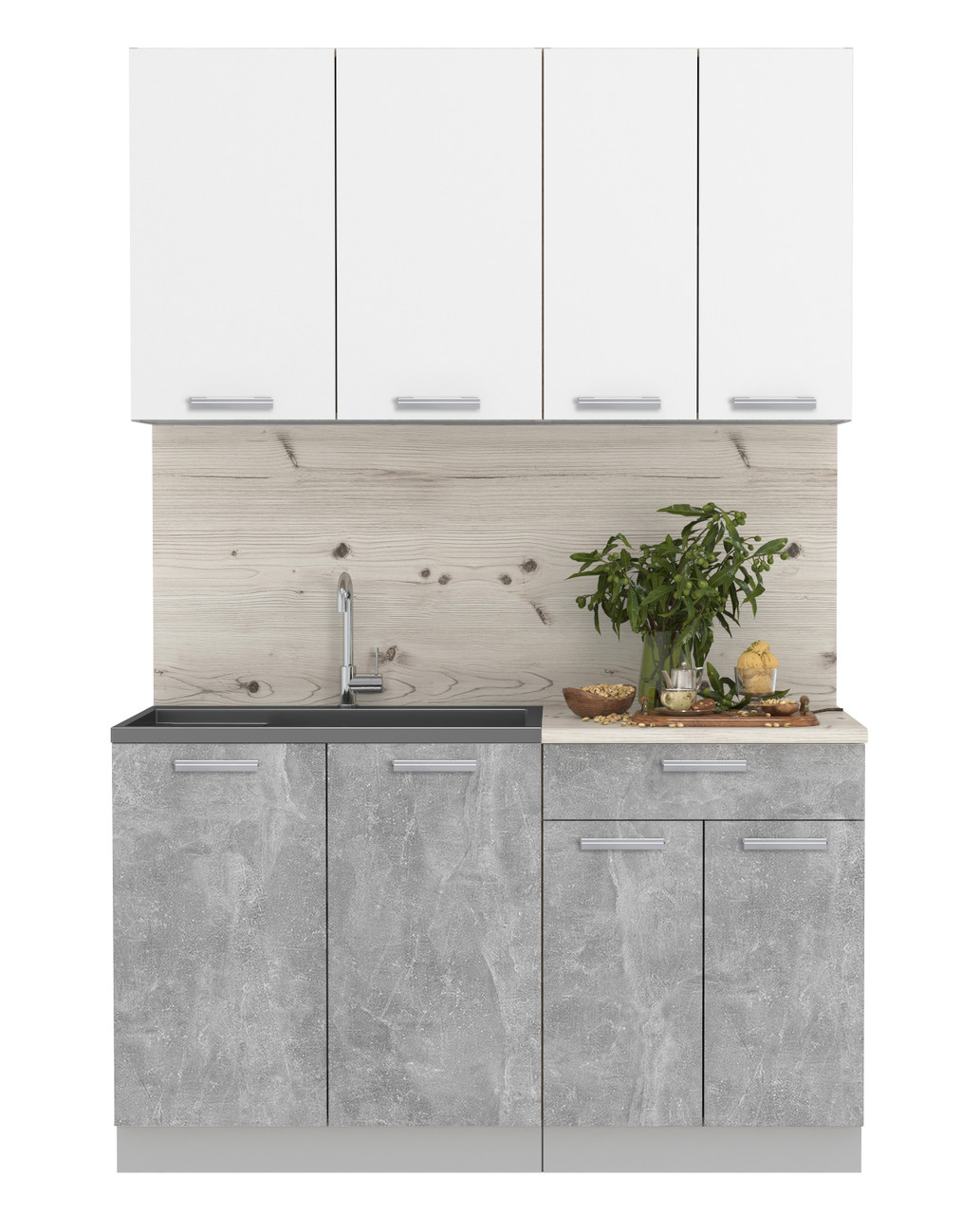 Кухня готовая Мила Лайт 1.4м ЛДСП Белый платинум - Бетон