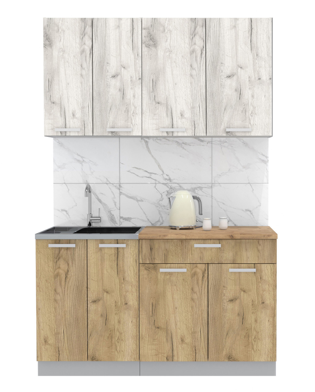 Кухня готовая Мила Лайт 1.4м-60 Дуб белый - Дуб золотой