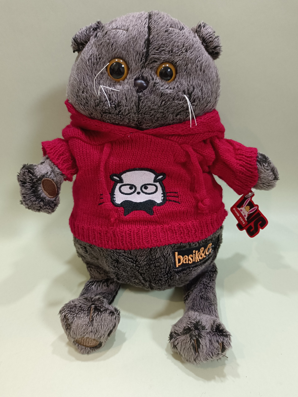 Мягкая игрушка Кот Басик (Basik), в байке с капюшоном, 33 см