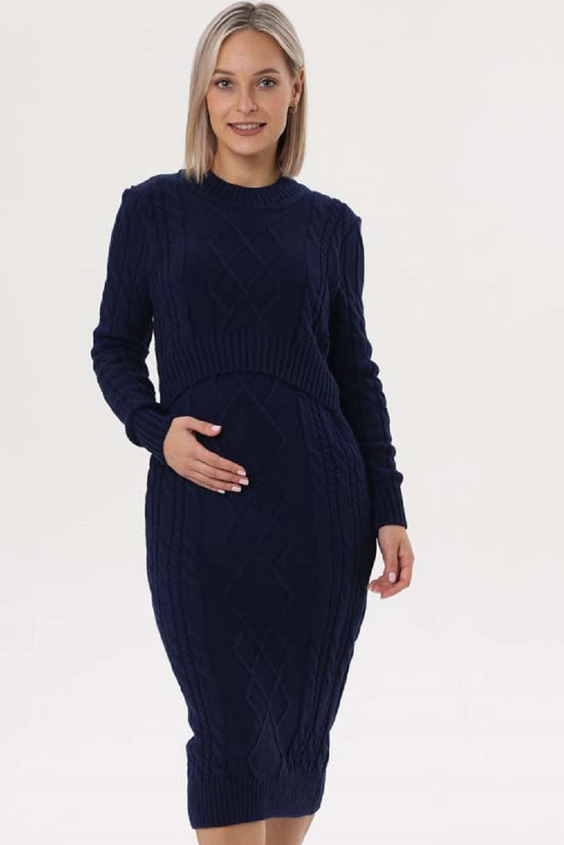 2-НМ 06210 Платье для беременных и кормящих тёмно-синий - фото 3 - id-p220050826