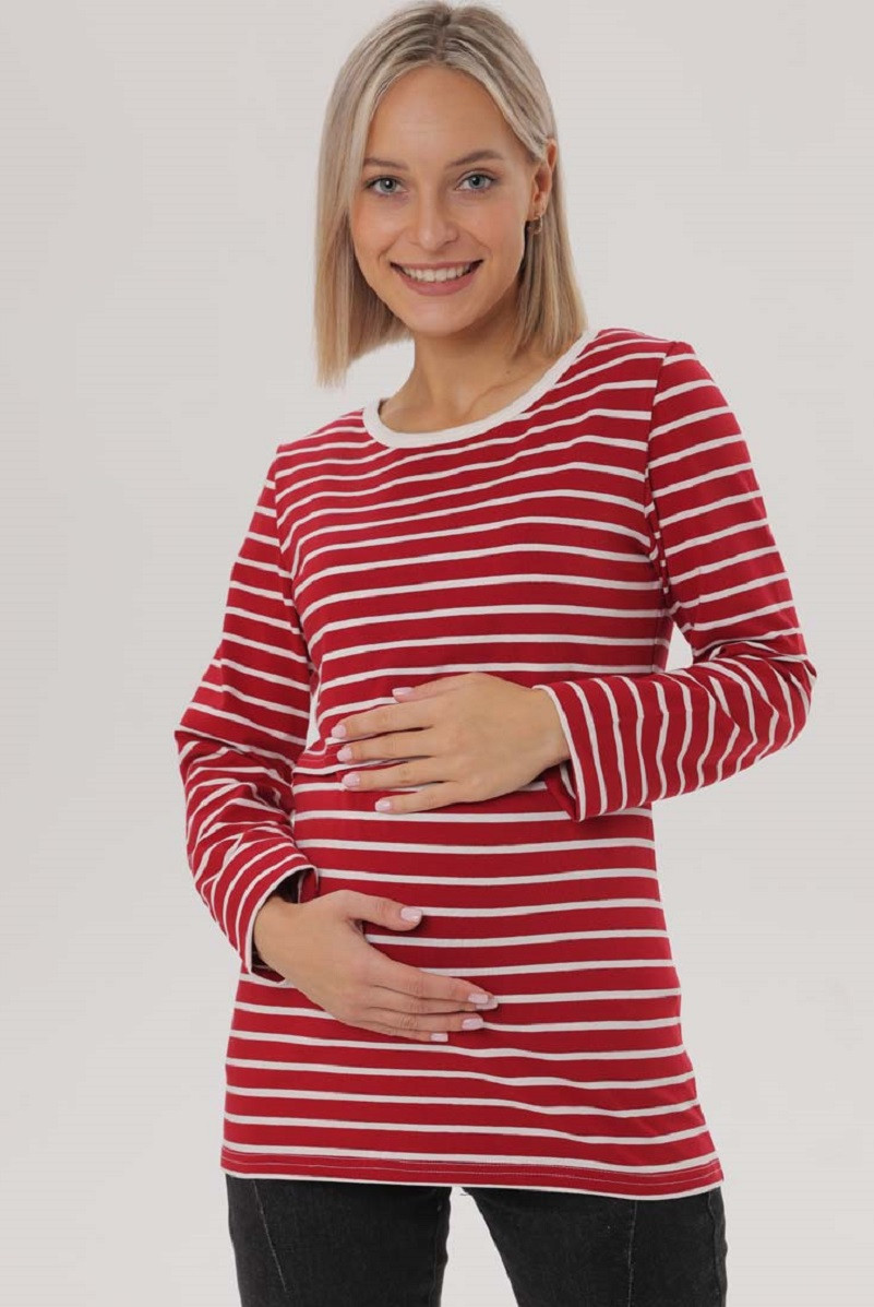 1-НМ 66202 Джемпер для беременных и кормящих красный/кремовый, фото 1